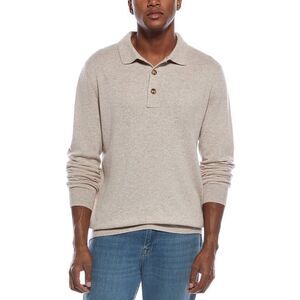Kier + J Mens Mixed Stitch Wool & Cashmere-Blend Polo Sweater, Beige